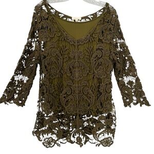 ADIVA Olive Lace Crochet Women Tunic Top with Camisole | 1X | NWOT